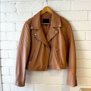 Paige tan leather Danisa moto jacket size M